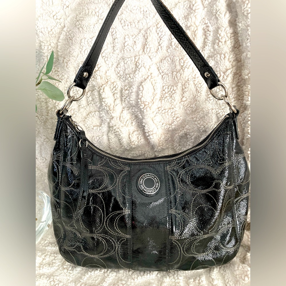 Coach, black patent leather bag
